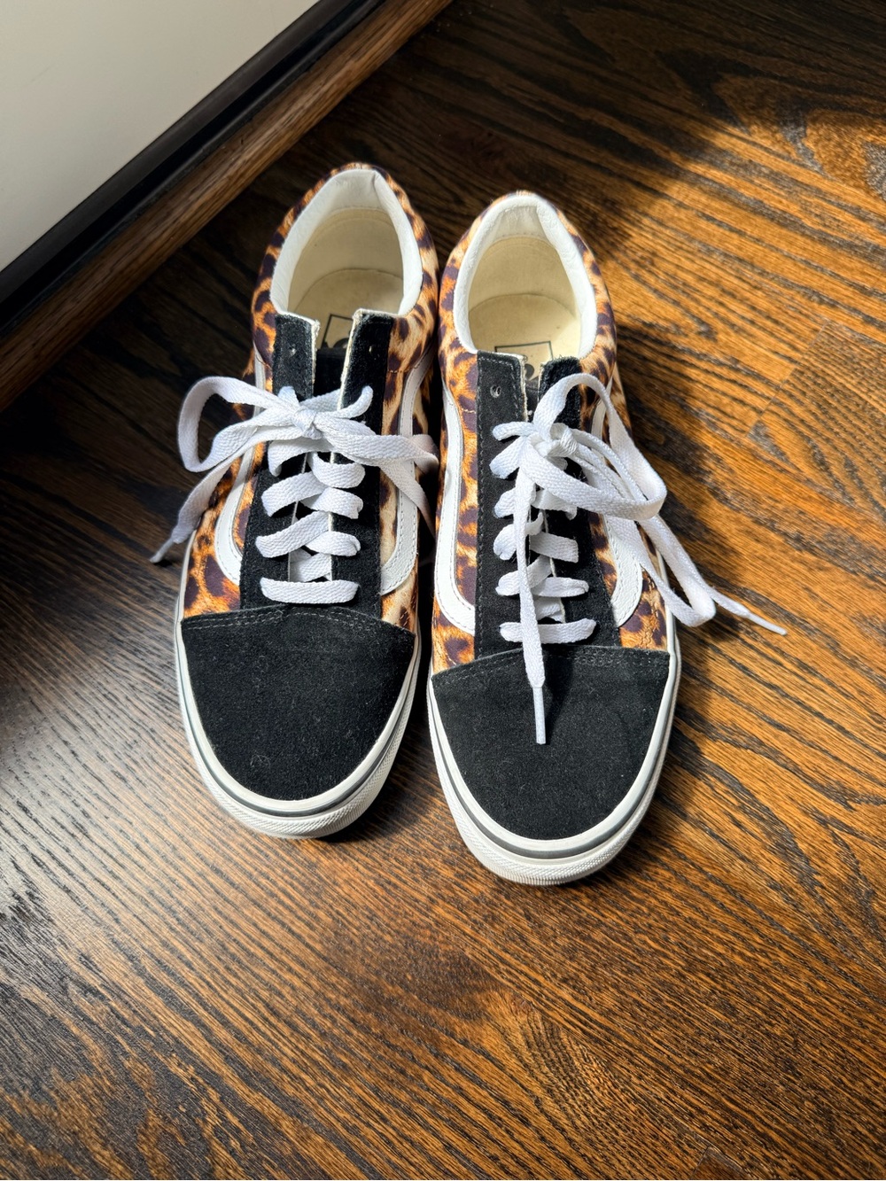 Vans Women's Leopard Print Lace-Up Sneakers in Black and Brown